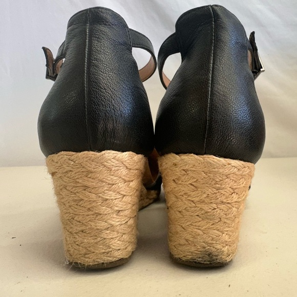 Vionic Kalina Black Leather Scallop Espadrille Wedge Sandals – Size 9.5 - Picture 4 of 9